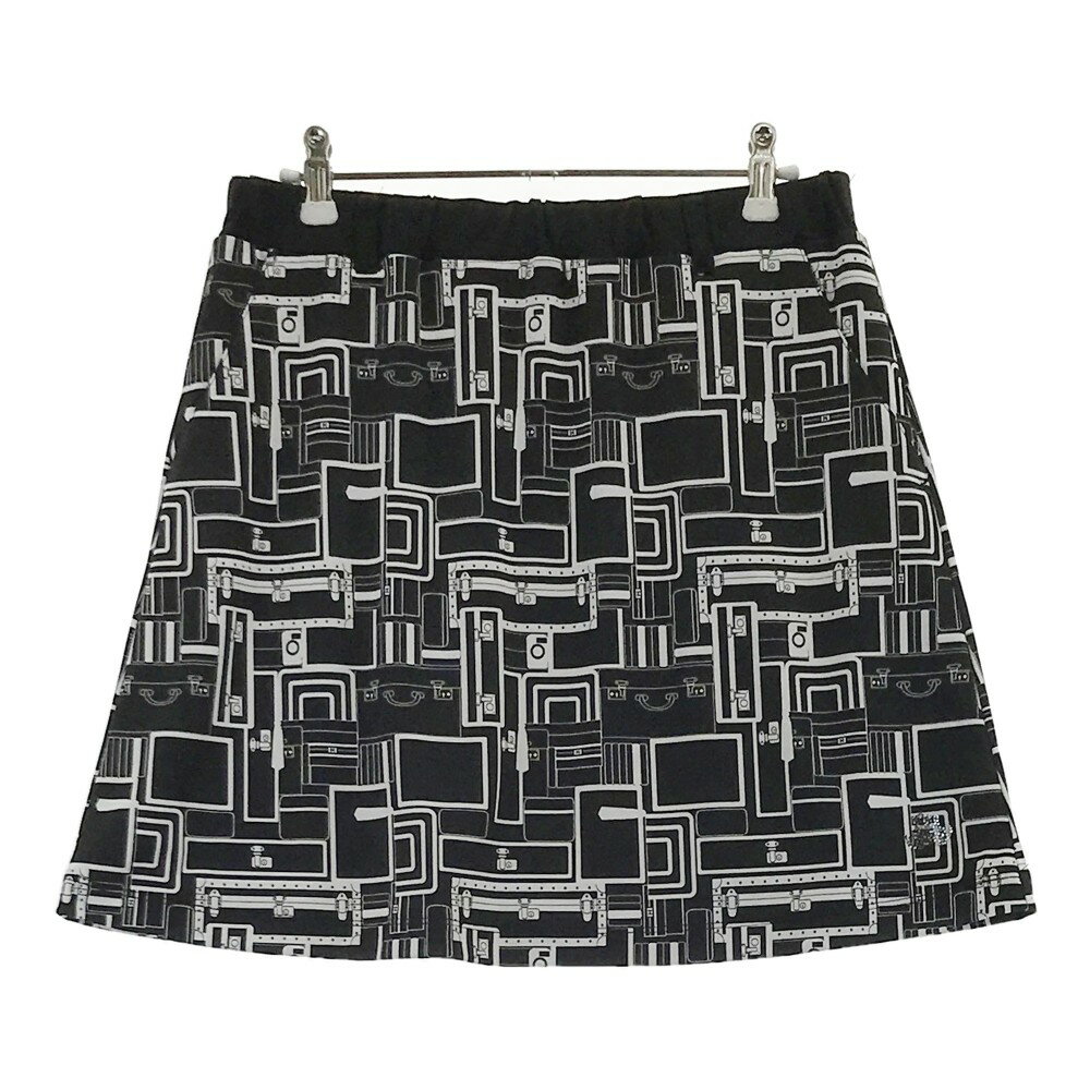 BLACK&WHITE ブラックアンドホワイト 裏地付スカート 総柄 ブラック系 L 【中古】ゴルフウェア レディ..
