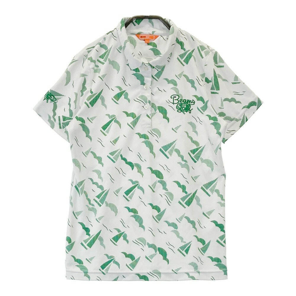 BEAMS GOLF ビームスゴルフ 半袖ポロシャツ 総柄 ホワイト系 L 【中古】ゴルフウェア レディース