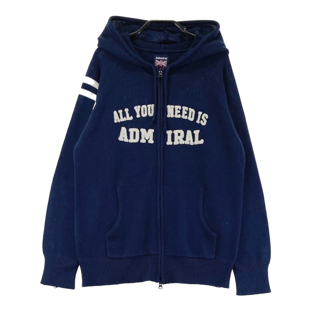 ADMIRAL アドミラル ; フード付 ニット ジップパーカー ネイビー系 LL 【中古】ゴルフウェア レディース