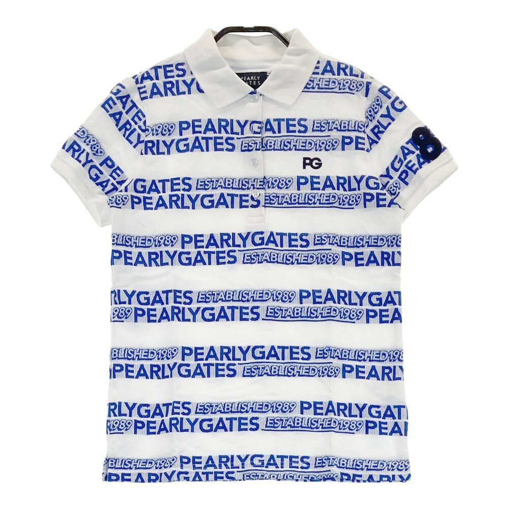 PEARLY GATES パーリーゲイツ 055-2160434 半袖ポロシャツ ロゴ総柄 ホワイト系 0 【中古】ゴルフウェア レディース