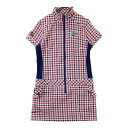 FILA GOLF フィラゴルフ ハーフジップ 半袖ワンピース チェック柄 レッド系 L 【中古】ゴルフウェア レディース
