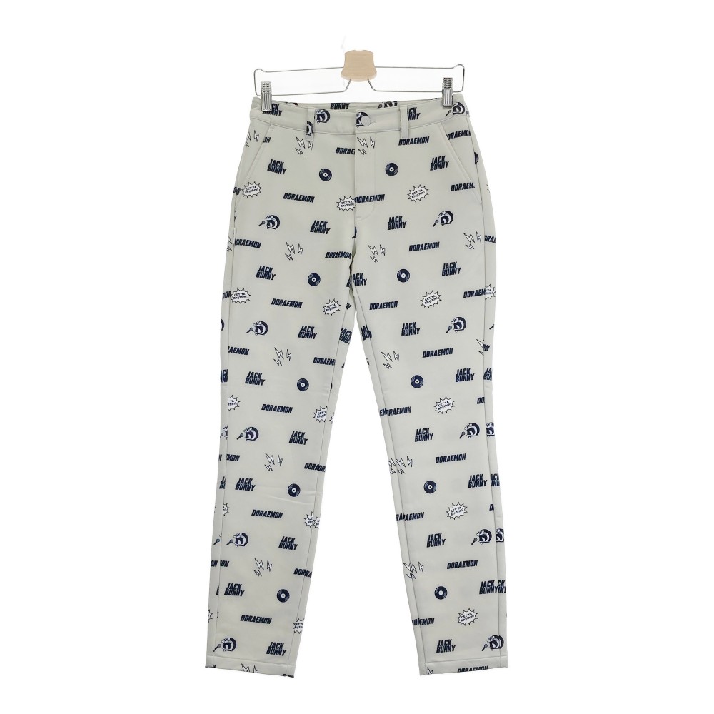 JACK BUNNY ジャックバニー ×ドラえもん 2024年モデル 裏起毛 ストレッチパンツ 総柄 グレー系 2 【中古】ゴルフウェア レディース
