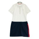 TOMMY HILFIGER GOLF トミー ヒルフィガーゴルフ 半袖ポロワンピース ロゴ総柄 ホワイト系 L 【中古】ゴルフウェア レディース
