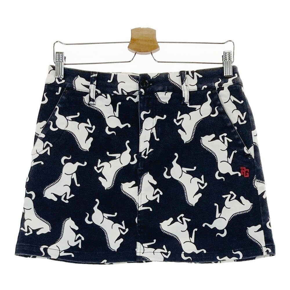 PEARLY GATES パーリーゲイツ ストレッチスカート ホース総柄 ネイビー系 1 【中古】ゴルフウェア レデ..