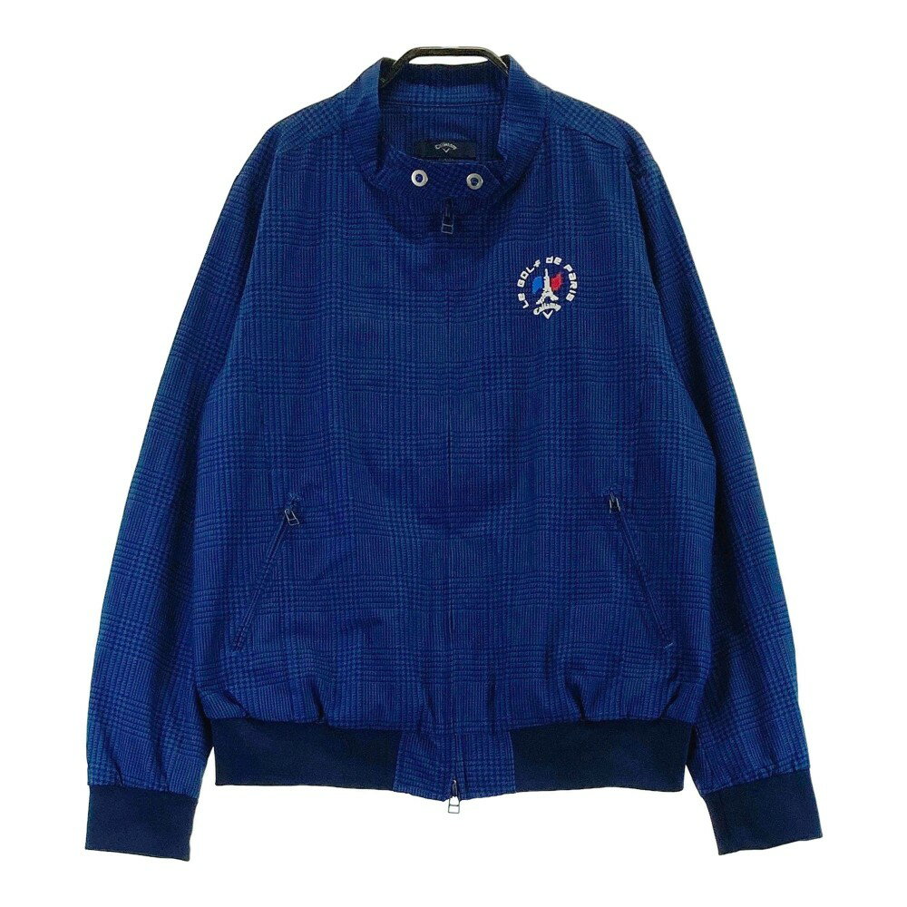 CALLAWAY キャロウェイ 裏メッシュ ジップジャケット グレンチェック柄 ネイビー系 L 【中古】ゴルフウェア レディース