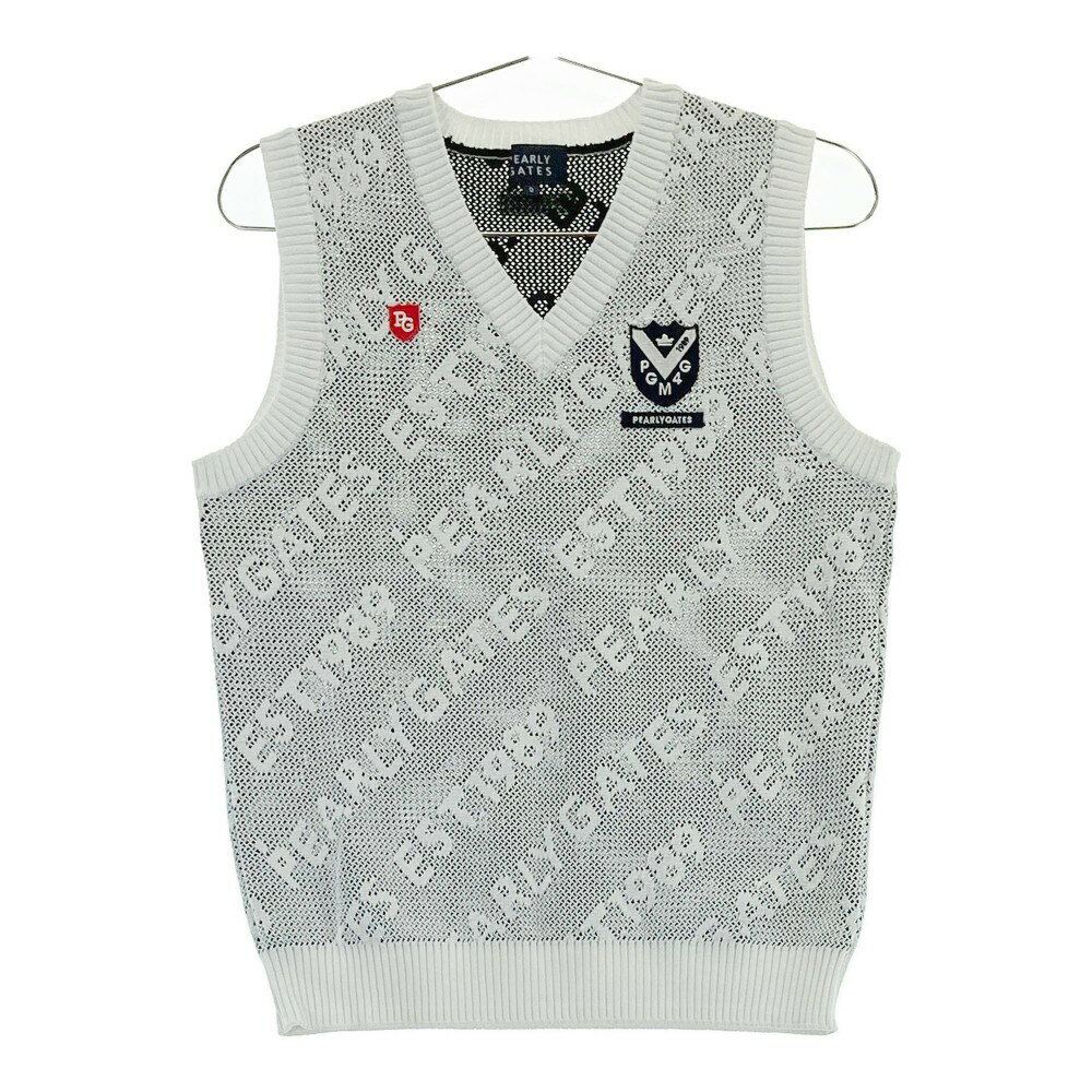 PEARLY GATES パーリーゲイツ ニットベスト ロゴ 総柄 ホワイト系 0 【中古】ゴルフウェア レディース