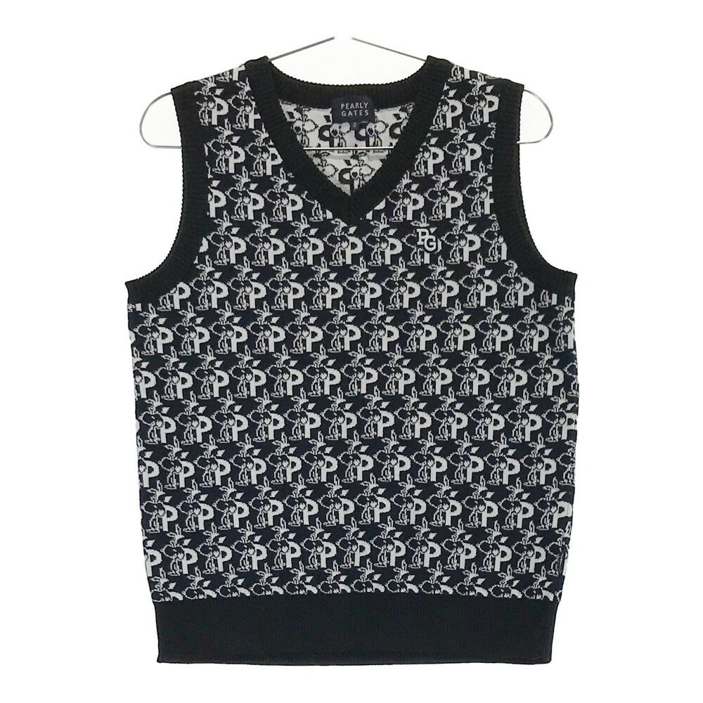 PEARLY GATES パーリーゲイツ ×PEANUTS ニットベスト スヌーピー 総柄 ネイビー系 0 【中古】ゴルフウェア レディース
