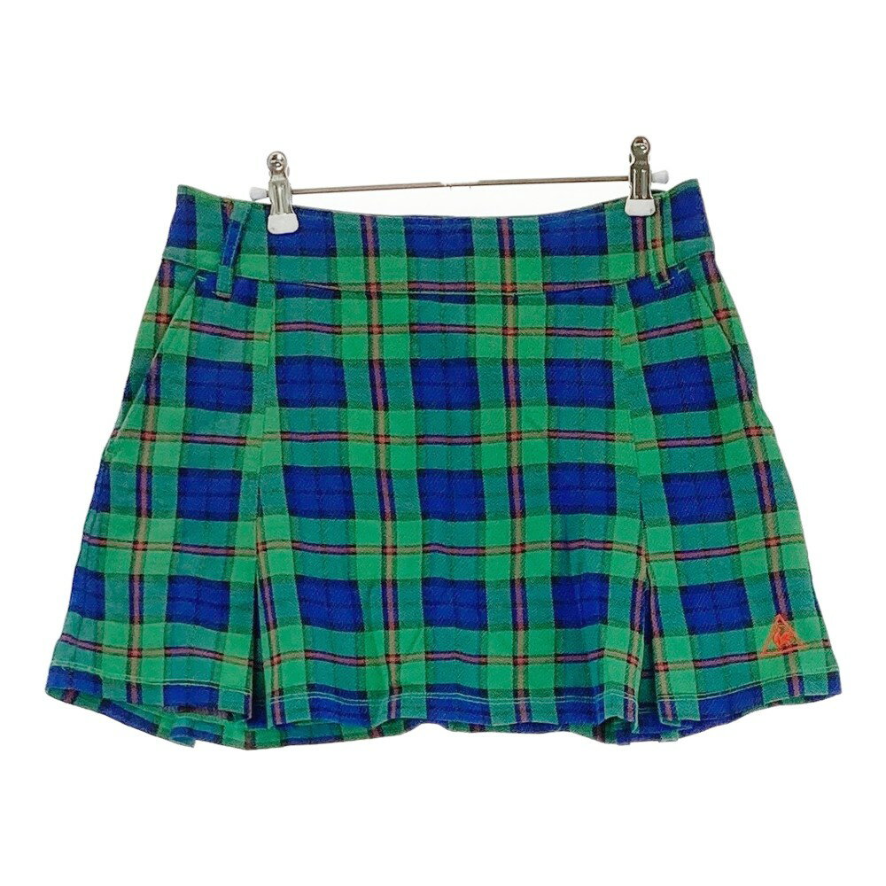 LE COQ GOLF ルコックゴルフ スカート ロゴ刺繍 チェック柄 グリーン系 11 【中古】ゴルフウェア レディース
