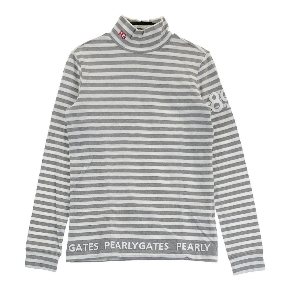 PEARLY GATES パーリーゲイツ モックネック 長袖Tシャツ ボーダー柄 グレー系 0 【中古】ゴルフウェア レディース