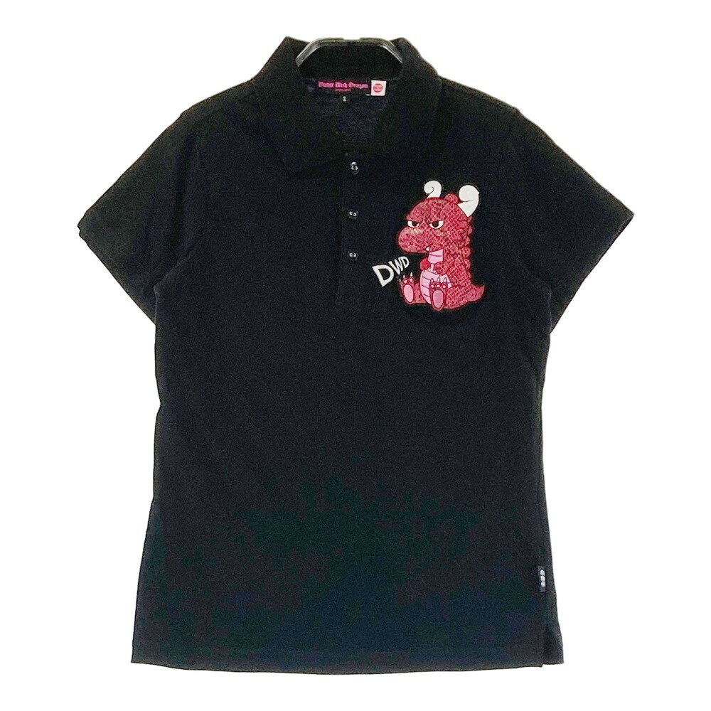 樂天商城 - DANCE WITH DRAGON ダンスウィズドラゴン 半袖ポロシャツ チビドラ ブラック系 2 【中古】ゴルフウェア レディース