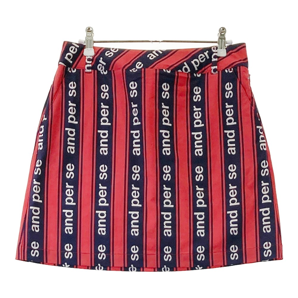AND PER SE アンパスィ ストレッチスカート ロゴ ストライプ柄 レッド系 L 【中古】ゴルフウェア レデ..