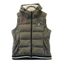 FILA GOLF フィラゴルフ 裏フリースフード付 ダウン ジップベスト グリーン系 LL 【中古】ゴルフウェア レディース