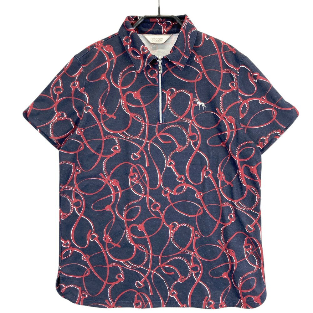 ADABAT アダバット ハーフジップ半袖ポロシャツ 総柄 ネイビー系 40 【中古】ゴルフウェア レディース