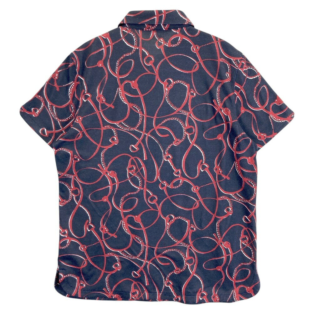 ADABAT アダバット ハーフジップ半袖ポロシャツ 総柄 ネイビー系 40 【中古】ゴルフウェア レディース