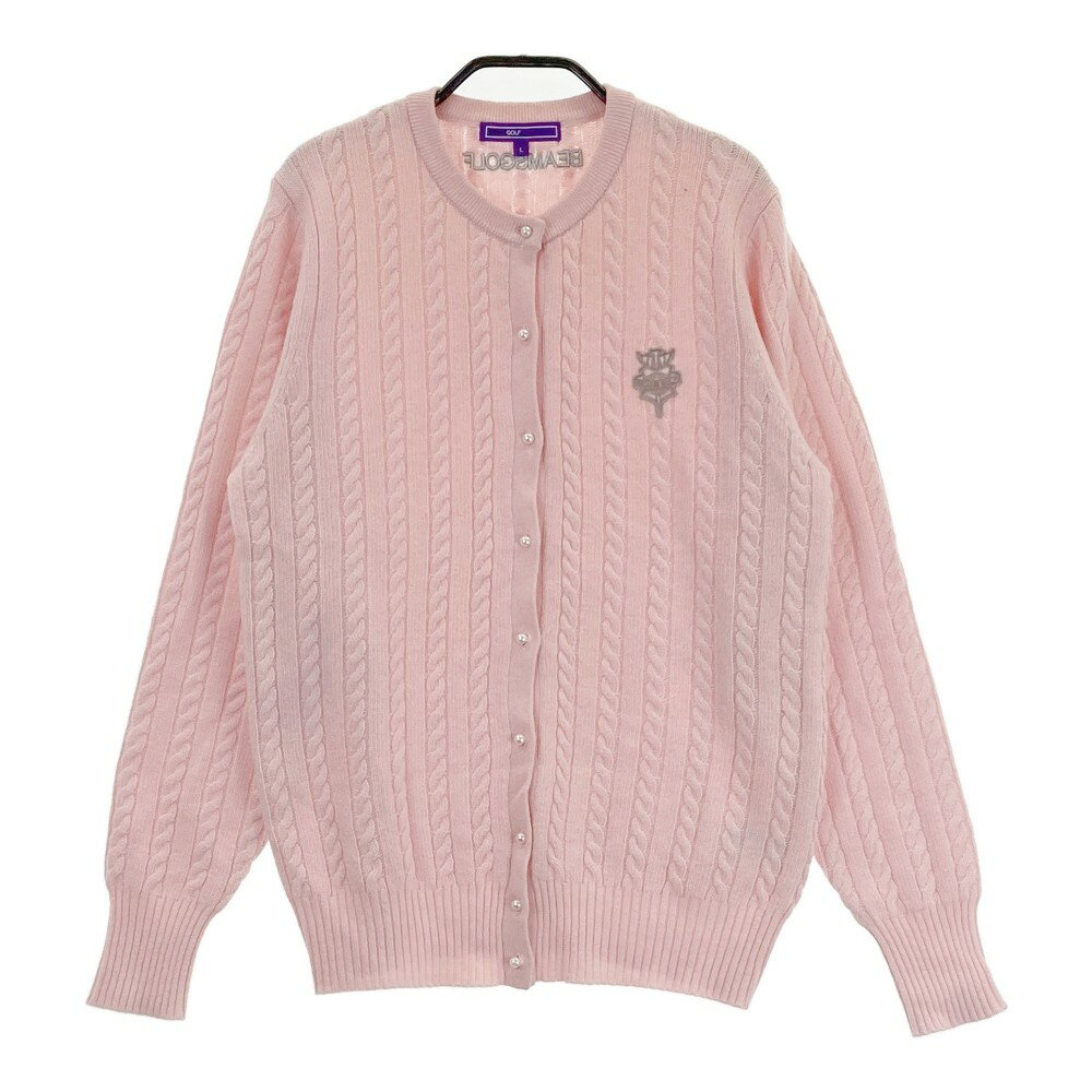 BEAMS GOLF ビームスゴルフ アルパカ混 長袖カーディガン ピンク系 L 【中古】ゴルフウェア レディース