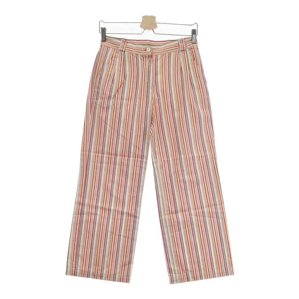 BLACK&WHITE ブラックアンドホワイト ロングパンツ ストライプ柄 オレンジ系 1 【中古】ゴルフウェア レディース