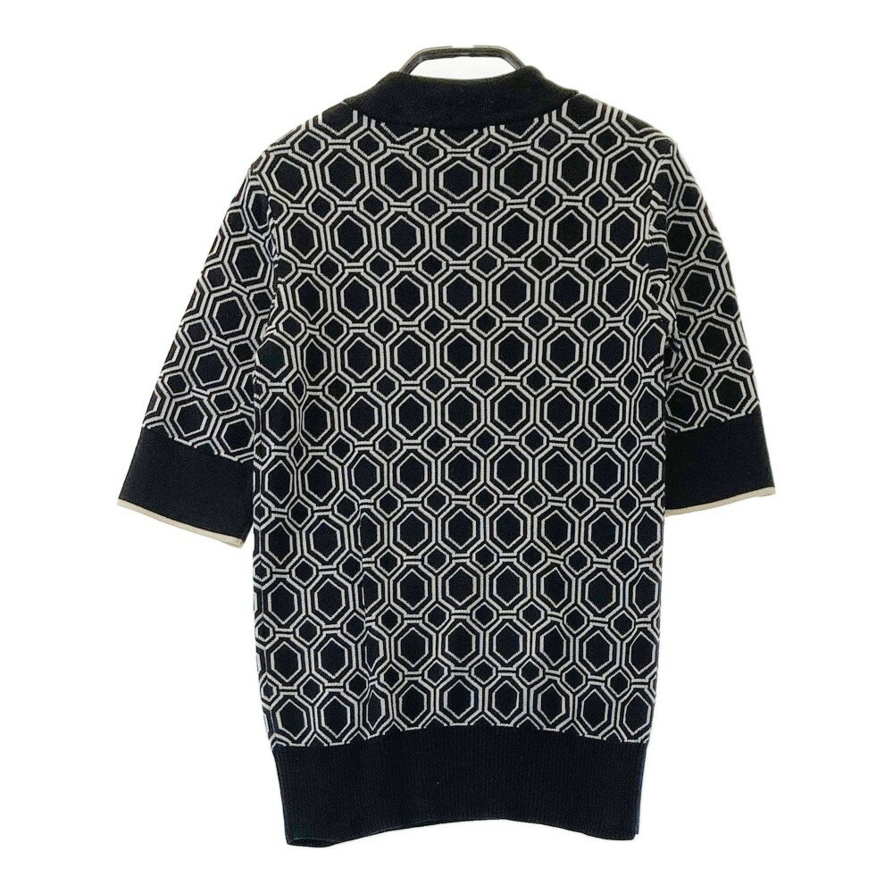 LE COQ GOLF ルコックゴルフ モックネック 半袖ニットシャツ 総柄 ブラック系 S 【中古】ゴルフウェア レディース