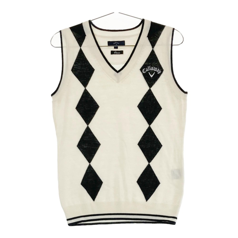 CALLAWAY キャロウェイ ニットベスト ダイヤ柄 ホワイト系 L 【中古】ゴルフウェア レディース