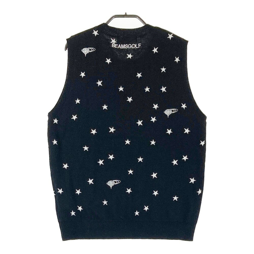 BEAMS GOLF ビームスゴルフ ウール混 ニットベスト 星 総柄 ブラック系 L 【中古】ゴルフウェア レディース