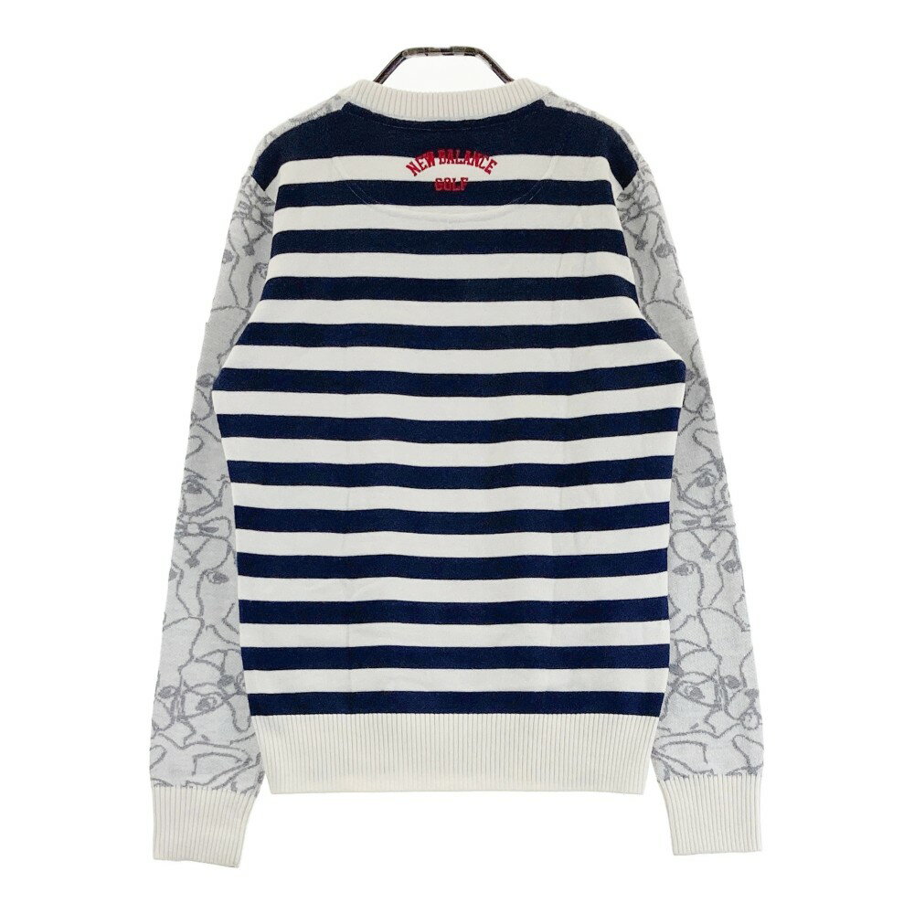 NEW BALANCE GOLF ニューバランス ニットセーター ウール混 ボストンテリア ボーダー 総柄 ホワイト系 1 【中古】ゴルフウェア レディース