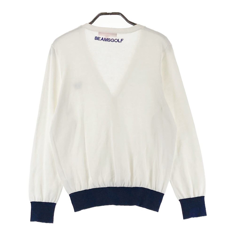 BEAMS GOLF ビームスゴルフ Vネック ニットカーディガン 薄手 ホワイト系 L 【中古】ゴルフウェア レディース