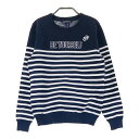 ZOY ゾーイ クルーネック ニットセーター ボーダー柄 ネイビー系 36 【中古】ゴルフウェア レディース