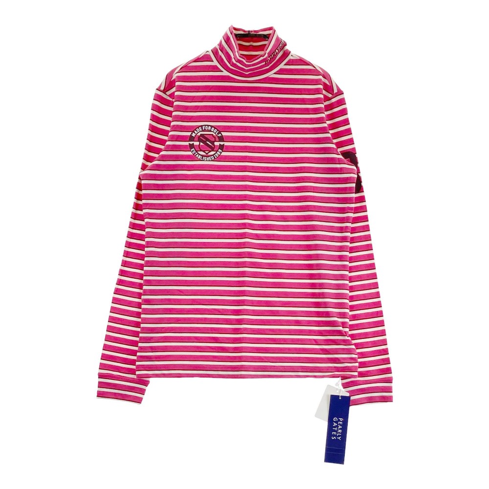 PEARLY GATES パーリーゲイツ ハイネック 長袖Tシャツ ボーダー柄 ピンク系 2 【中古】ゴルフウェア レ..