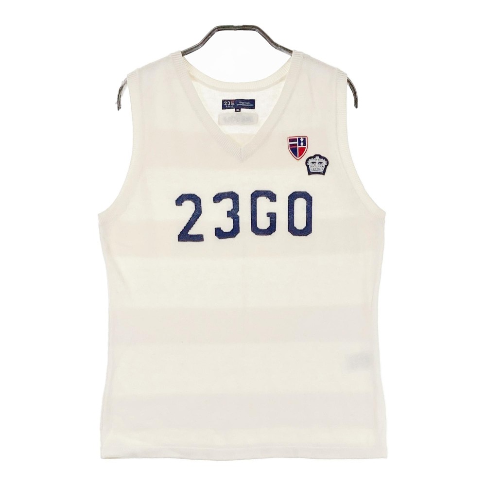 23区GOLF ニジュウサンクゴルフ Vネック ニットベスト ホワイト系 3 【中古】ゴルフウェア レディース