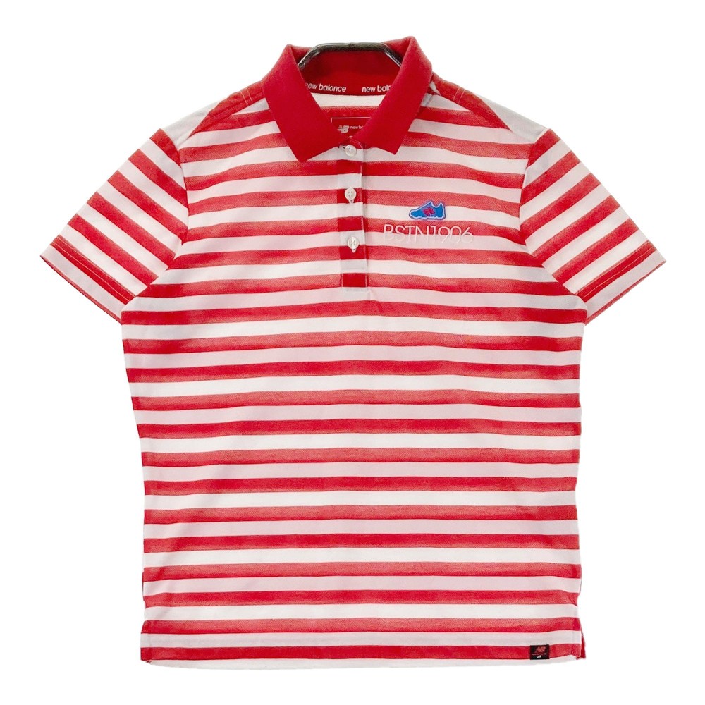 NEW BALANCE GOLF ニューバランス 半袖ポロシャツ ワッペン ボーダー柄 レッド系 2 【中古】ゴルフウェア レディース