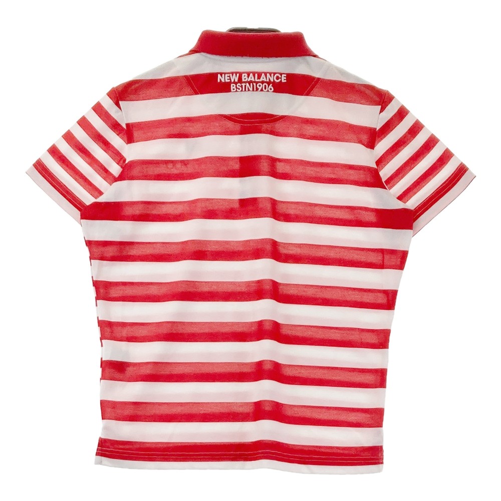 NEW BALANCE GOLF ニューバランス 半袖ポロシャツ ワッペン ボーダー柄 レッド系 2 【中古】ゴルフウェア レディース
