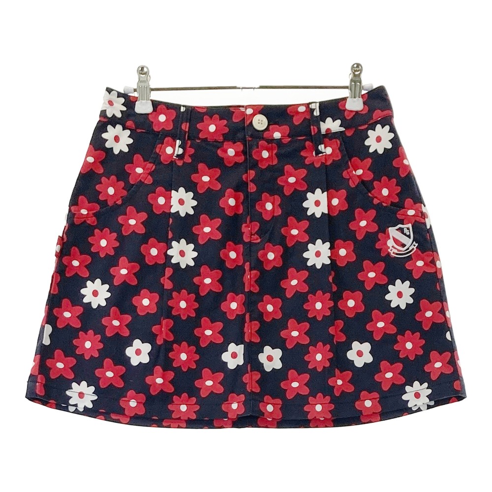 PEARLY GATES パーリーゲイツ ストレッチスカート 花 総柄 ネイビー系 0 【中古】ゴルフウェア レディ..