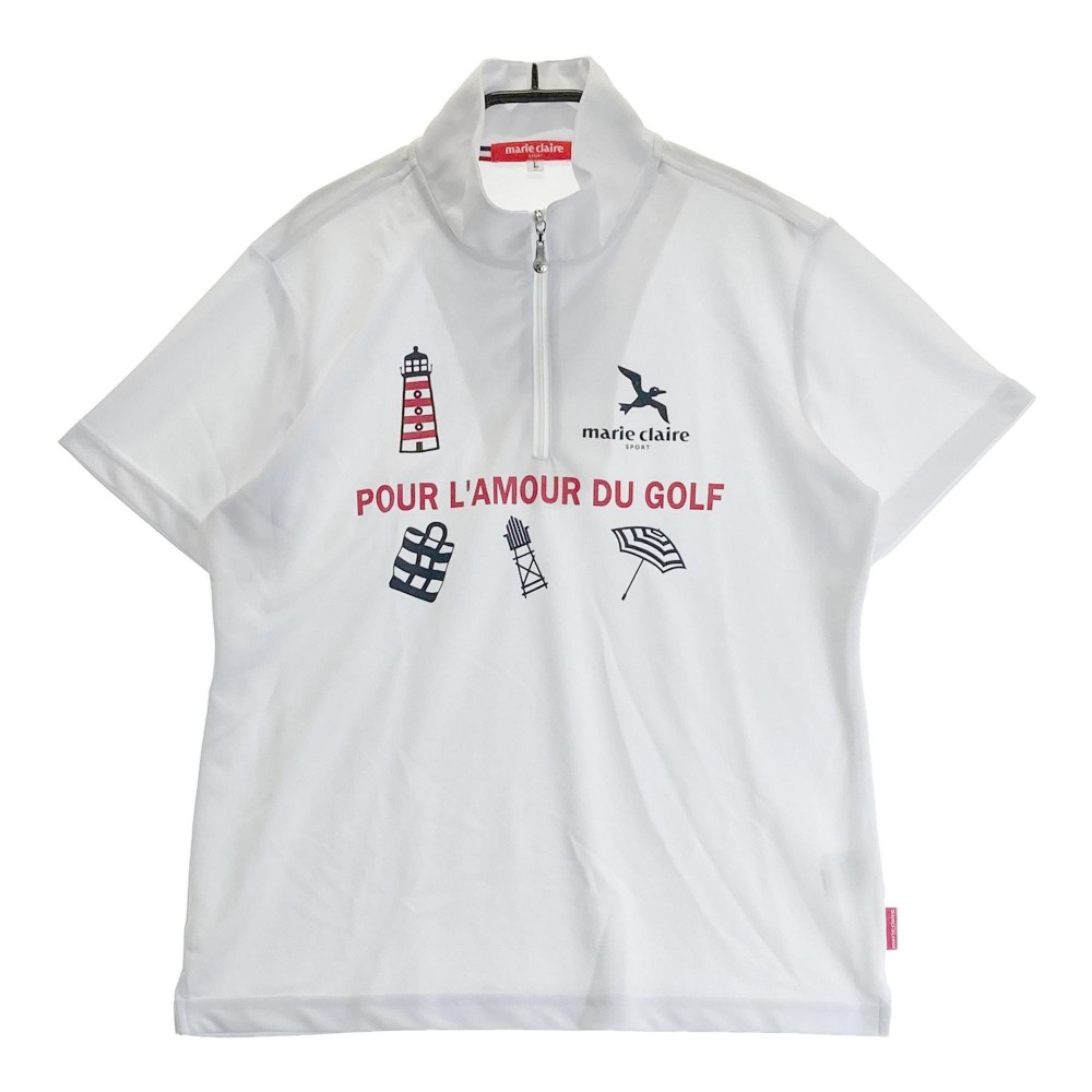 marie claire sport マリクレール スポール ハーフジップ 半袖Tシャツ ホワイト系 L 【中古】ゴルフウェア レディース