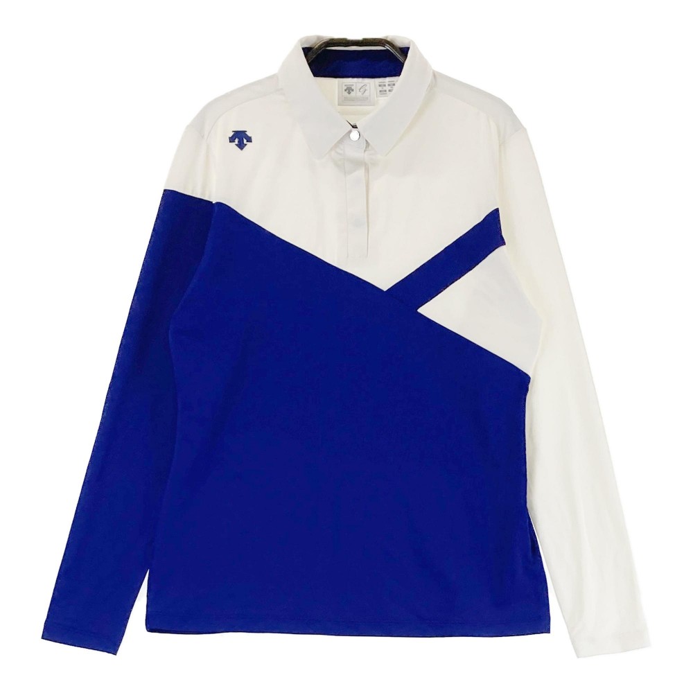 DESCENTE GOLF デサントゴルフ バイカラー 長袖ポロシャツ ブルー系 M 【中古】ゴルフウェア レディース