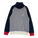 TOMMY HILFIGER GOLF トミー ヒルフィガーゴルフ ウール混 タートルネック ニット セーター 総柄 ネイビー系 M 【中古】ゴルフウェア レデ...