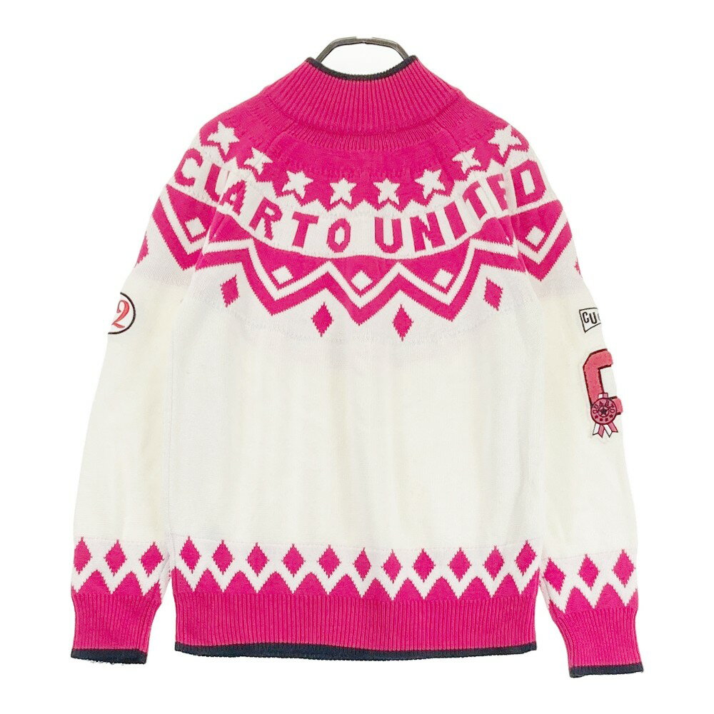 CUARTO UNITED クアルトユナイテッド ハーフジップ 長袖ニットセーター ホワイト系 M 【中古】ゴルフウェア レディース