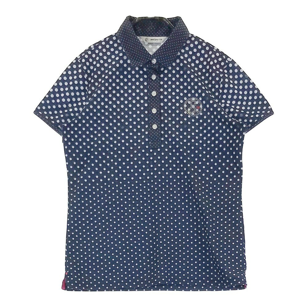 AND PER SE アンパスィ 半袖ポロシャツ ドット柄 ネイビー系 L 【中古】ゴルフウェア レディース