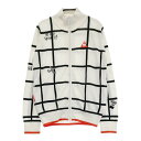 LE COQ GOLF ルコックゴルフ 裏地付 長袖 ニットジップジャケット チェック柄 ホワイト系 M 【中古】ゴルフウェア レディース