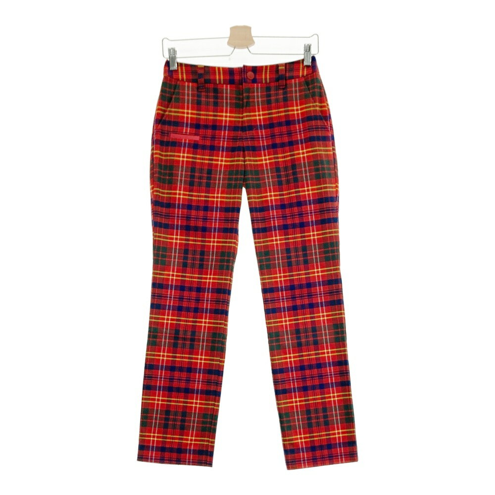23区GOLF ニジュウサンクゴルフ ストレッチパンツ チェック柄 レッド系 61 【中古】ゴルフウェア レディース