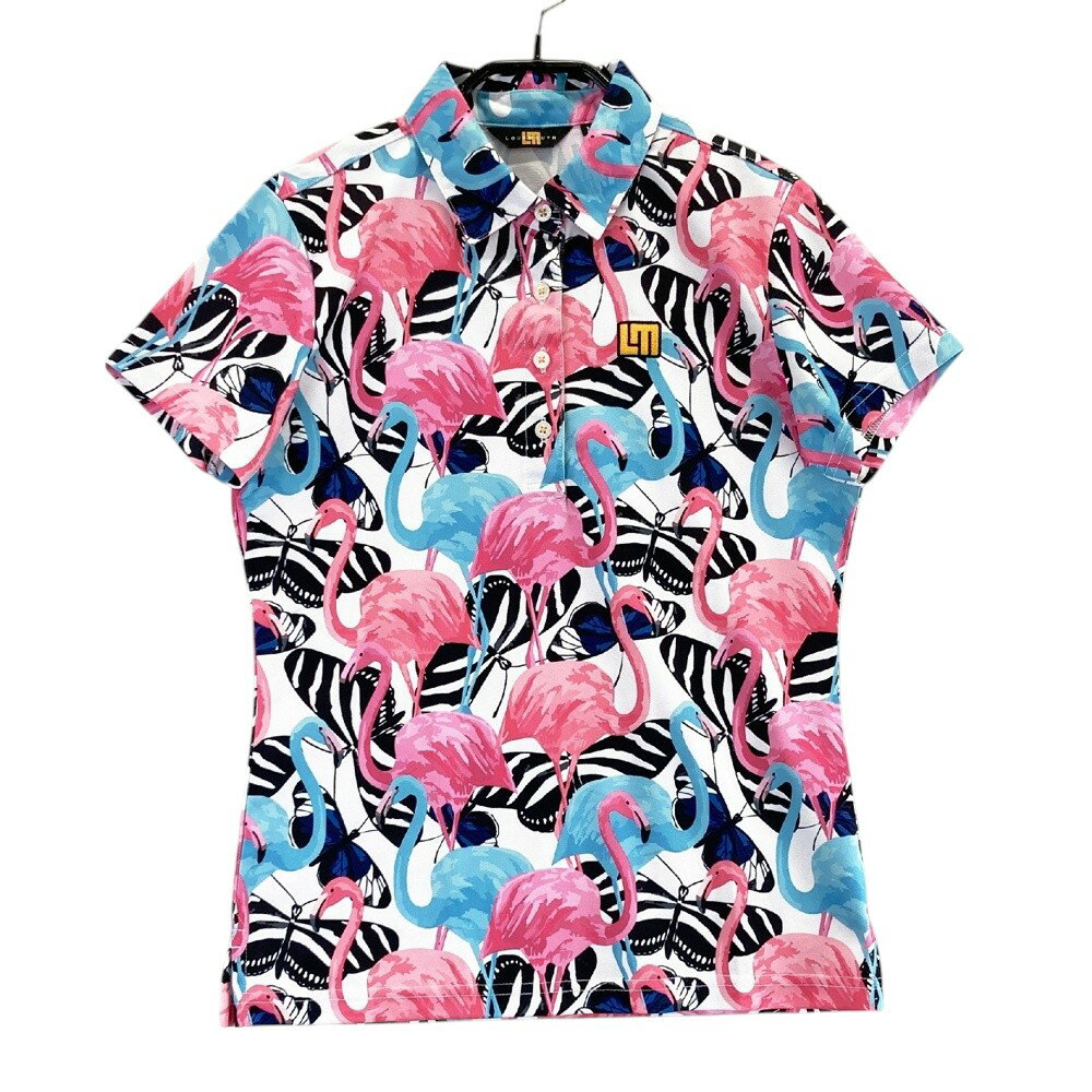 LOUD MOUTH ラウドマウス 半袖ポロシャツ ブルーフラミンゴ 総柄 ブルー系 M 【中古】ゴルフウェア レディース
