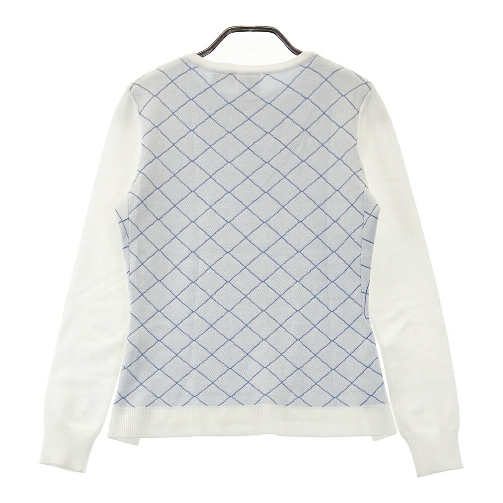 DESCENTE GOLF デサントゴルフ ; ニットセーター チェック柄 ホワイト系 S 【中古】ゴルフウェア レディース