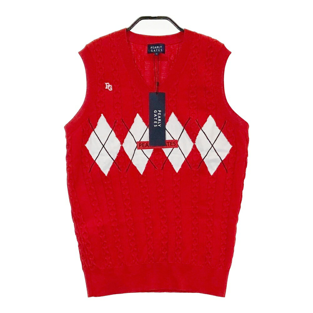 PEARLY GATES パーリーゲイツ 2023年モデル Vネック ニットベスト アーガイル柄 レッド系 1 【中古】ゴルフウェア レディース