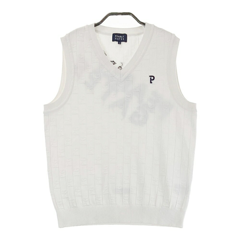 PEARLY GATES パーリーゲイツ 2023年モデル Vネック ニットベスト PGロゴ柄 ホワイト系 1 【中古】ゴルフウェア レディース