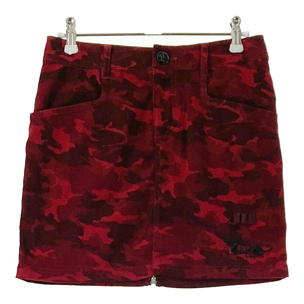 DANCE WITH DRAGON ダンスウィズドラゴン ストレッチスカート カモフラ柄 レッド系 1 【中古】ゴルフウェア レディース