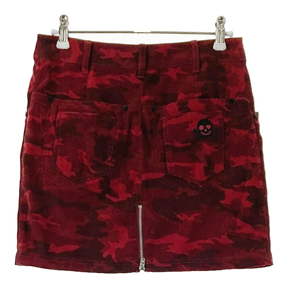 DANCE WITH DRAGON ダンスウィズドラゴン ストレッチスカート カモフラ柄 レッド系 1 【中古】ゴルフウェア レディース