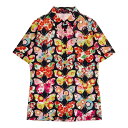 DANCE WITH DRAGON ダンスウィズドラゴン 半袖ポロシャツ 蝶×花 ブラック系 2 【中古】ゴルフウェア レディース