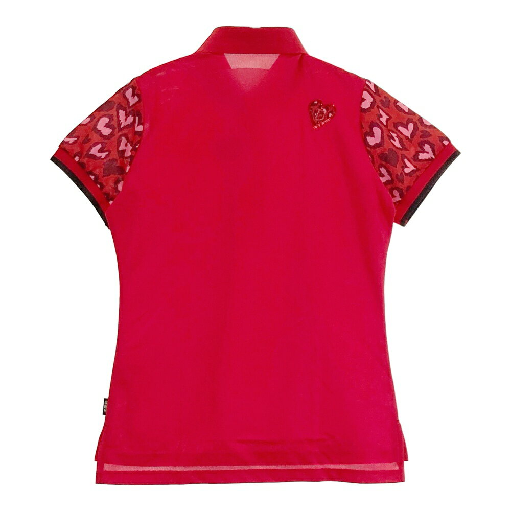 DANCE WITH DRAGON ダンスウィズドラゴン 半袖ポロシャツ ハート レオパード柄 レッド系 2 【中古】ゴルフウェア レディース