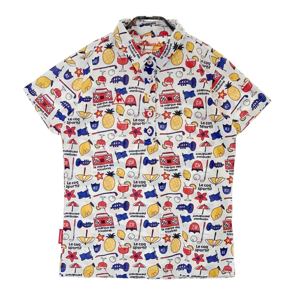LE COQ GOLF ルコックゴルフ 半袖ポロシャツ 総柄 ホワイト系 L 【中古】ゴルフウェア レディース