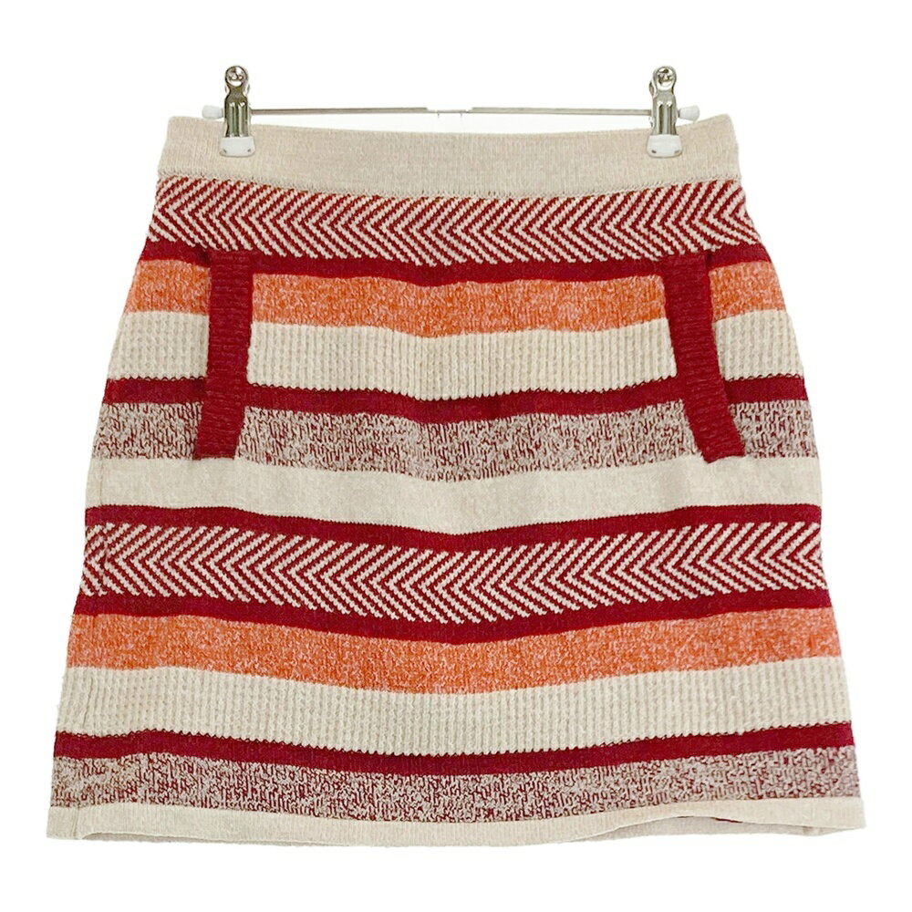 ROSASEN ロサーセン 裏地付 ニットスカート ボーダー 総柄 レッド系 M 【中古】ゴルフウェア レディース