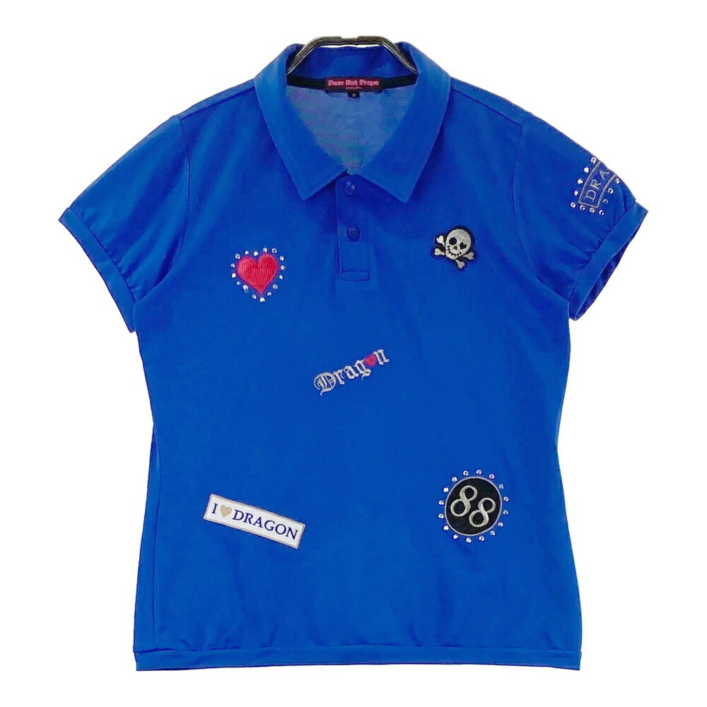 DANCE WITH DRAGON ダンスウィズドラゴン 半袖ポロシャツ ワッペン ブルー系 2 【中古】ゴルフウェア レディース