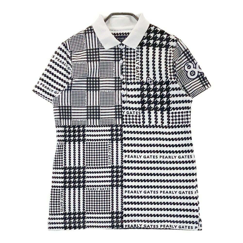 PEARLY GATES パーリーゲイツ 半袖ポロシャツ ロゴ×グレンチェック柄 ホワイト系 1 【中古】ゴルフウェ..